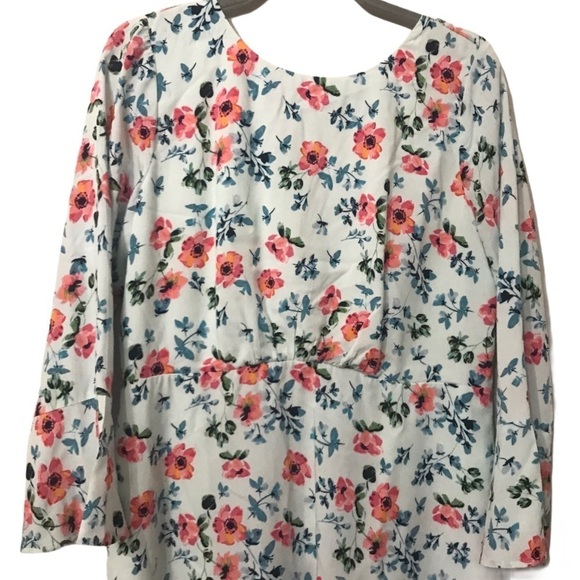 Loft Floral Tie Back Bell Sleeve Blue Breeze Mini Dress - Picture 5 of 11